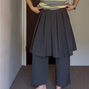 Gray Pleated Skirt Over Pants